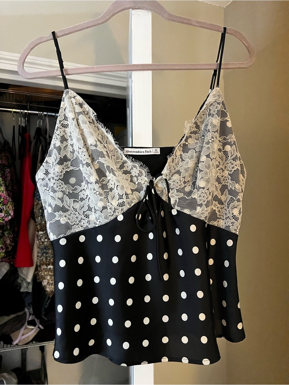 Abercrombie & Fitch Black Camisole with Ivory Lace Trim